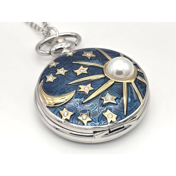 Celestial Pocket Watch – Sun, Moon & Stars, Pearl and Crystals Space Astronomy - Picture 5 of 9